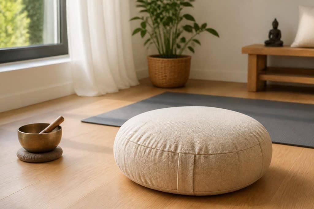 découvrez le zafu, coussin de méditation et yoga conçu pour offrir une posture confortable et un soutien optimal lors de vos séances de pratique.