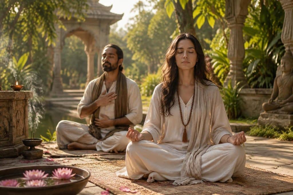 découvrez l’origine du tantra, ses pratiques et ses bienfaits pour harmoniser le corps et l’esprit, cultiver la présence et mieux se connaître.